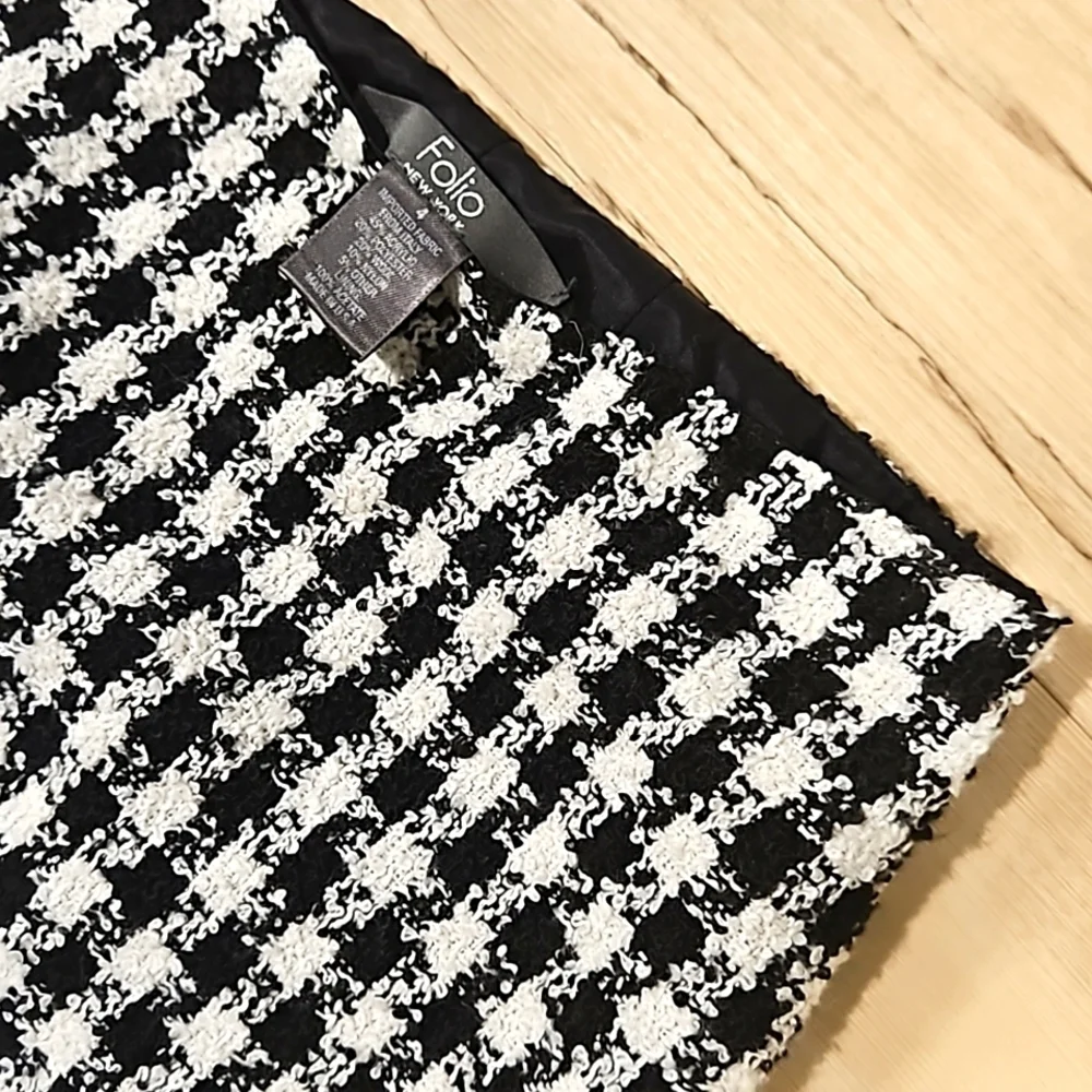 FOLIO Vintage Wool Blend Houndstooth Long Jacket and Skirt 2 pc. Set. - Picture 5 of 6